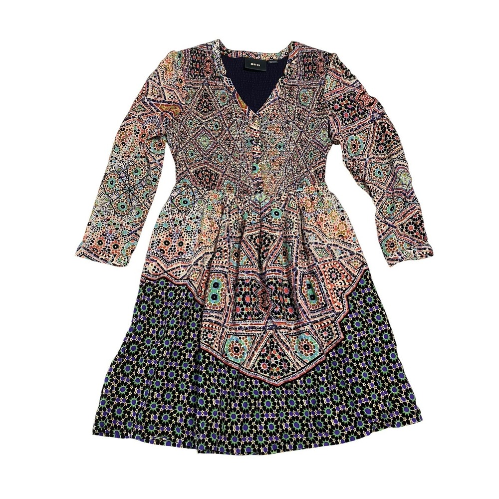 Maeve Anthropologie Boho Geometric Print Long Sleeve Dress Multicolor XS